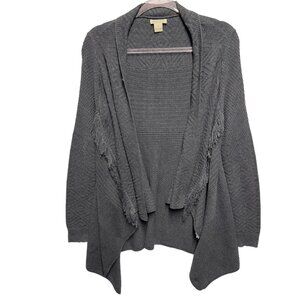 Lucky Brand Fringe Herringbone Chevron Woven Knit Kimono Sweater Cardigan Jacket